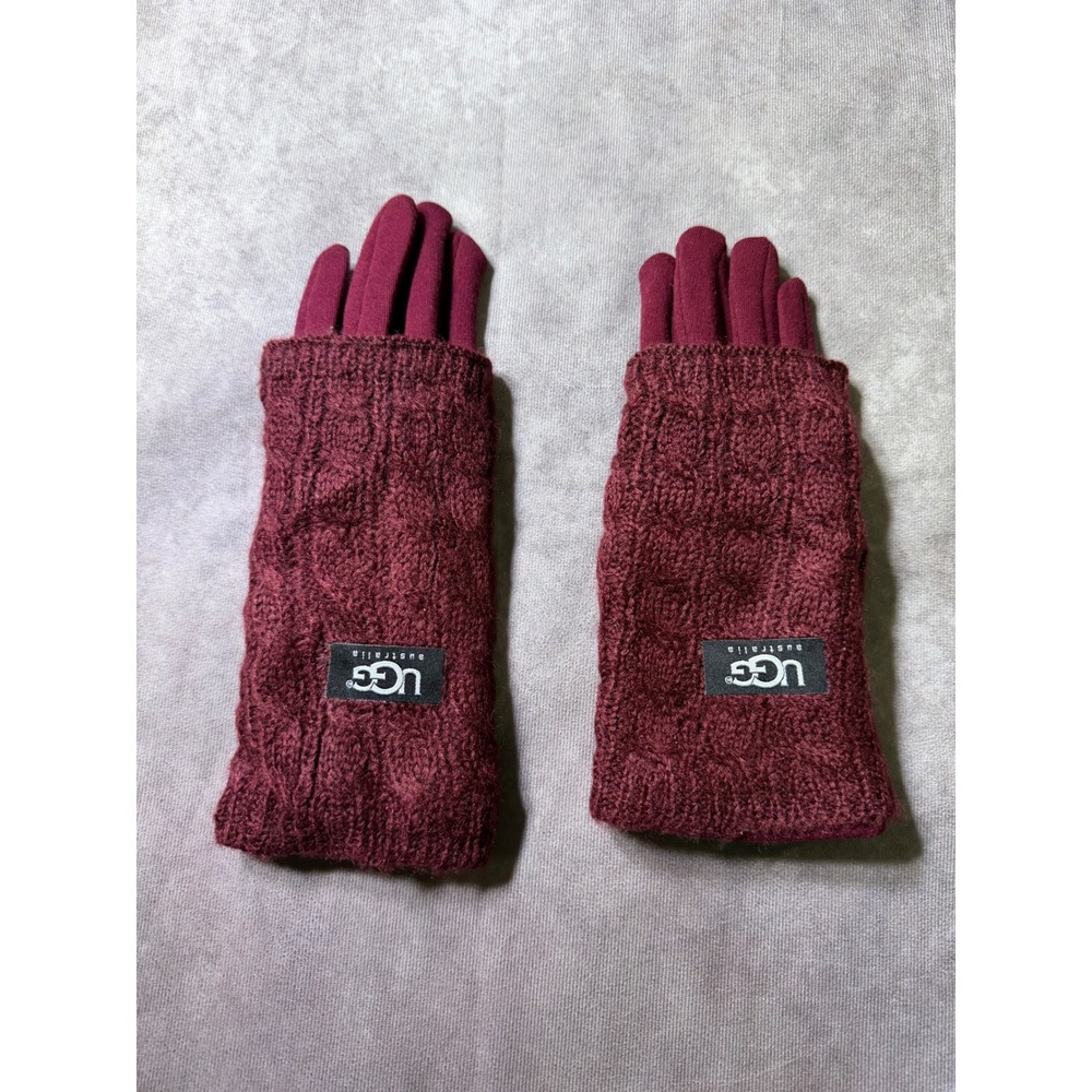UGG Australia Burgundy Cable Knit 2-in-1 Touchscreen Gloves Fleece LinedRN148903